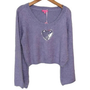 Dollskill Sugar Thrillz 2X purple fuzzy cropped‎ sweater with heart cut out NEW